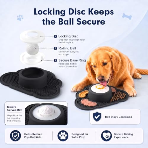 Image of Anti-Slip Slow Feeder Dog Bowl and Lick Mat with Rolling Ball
