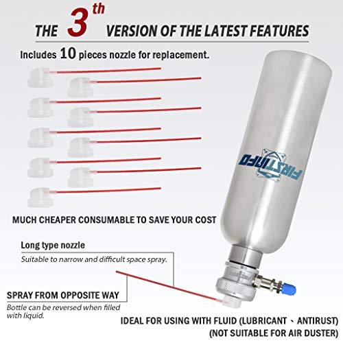 FIRSTINFO Brake Cleaner Jet - Stainless Steel Can - Air/Pneumatic/Manual Refillable Pressure Fluid/Oil Jet Aerosol Spray Bottle with 10 pcs Nozzles