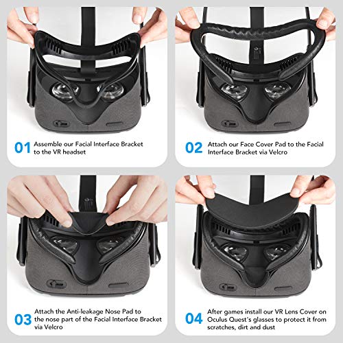 KIWI design 5 in 1 VR Face Cover Set Compatibel met Quest 1, met Anti-lekkage Facial Interface Beugel, PU Vervanging… - Image 7