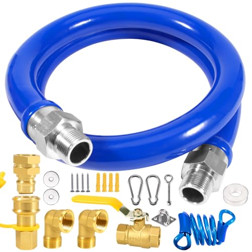 1675KIT48 Safety System Kit, 48 inch Commercial Gas Hose Connector Kit, Flexible Blue Gas Hose Kit,Gas Line Hose with 3/4