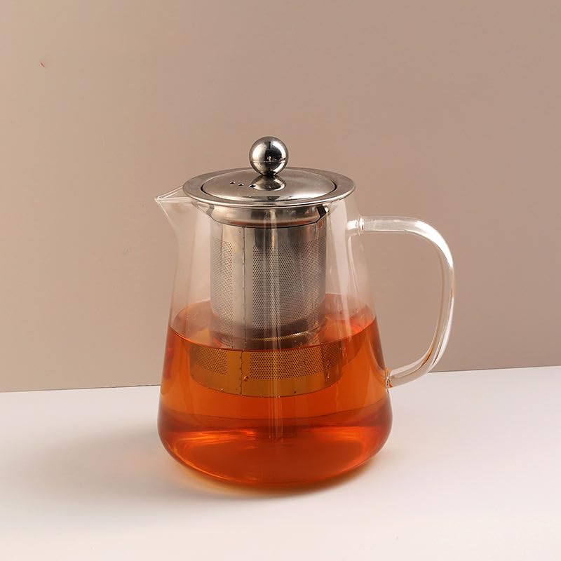 Avastro 750ml Heat Resistant Glass Round Teapot with Stainless Steel Infuser Heated Container Tea Pot Good Clear Kettle Round Filter Baskets Pack of 1