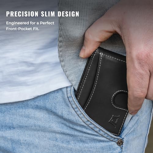 Image of Kings Loot Money Clip Slim Minimalist Wallet for Men - RFID Blocking Leather Design with Money Clip - Front Pocket Bifold Holds 12 Cards - Stylish & Compact Wallets (Onyx Black)