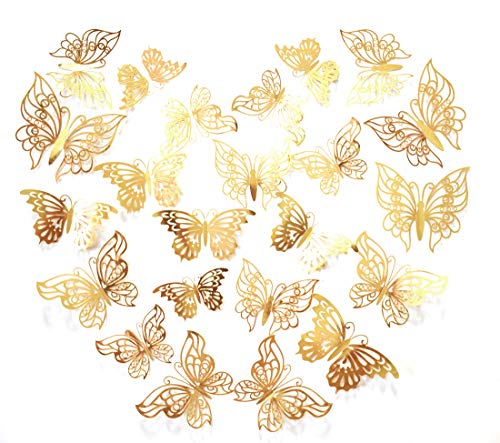 48pcs Gold Butterflies for Wall Decor, 3D Butterflies for Girl Bedroom, Butterfly Decal for Wall Decoration, Fancy Golden Butterflies Sticker for Nursery Decor