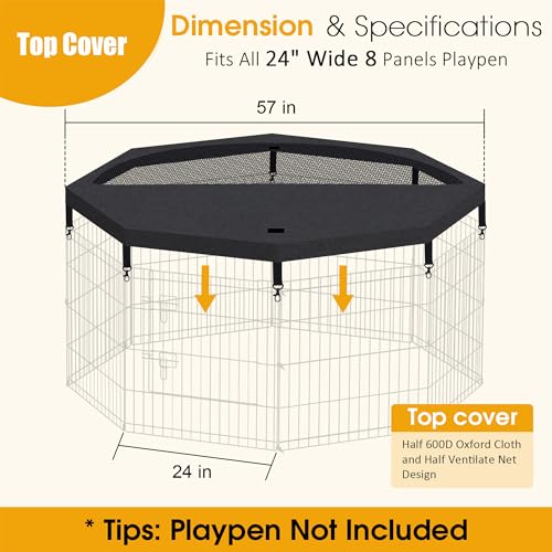 Dog Pen Pet Playpen Dog Fence Pad Indoor Foldable Metal Wire Exercise Puppy Play Yard Pet Enclosure Cover Outdoor (Only Top Cover, Playpen Not Included) — view 2