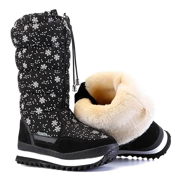 Little Surprise Box Black and Silver Snowflake Women Winter Snowboots 7