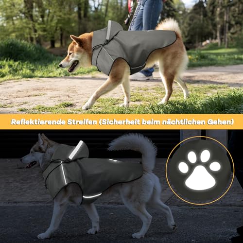 Hunde Regenjacke DQGHQME Haustier Hund Regenmantel mit Kapuze, Einstellbare Hunderegenmantel, Hundemantel Wasserdicht, Reflektierend Regencape Hund, Regenjacken für Klein Mittelgroße Groß Hunde, L