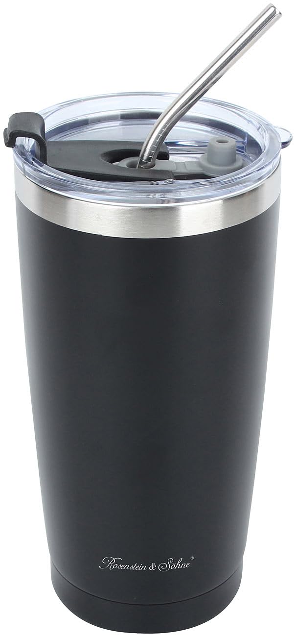 Rosenstein & Söhne Kaffee Tasse: 4er-Set doppelwandige Isolierbecher, schwarz, 600 ml, Edelstahl (Edelstahl Thermobecher, Isolierbecher für Tee, EIS)