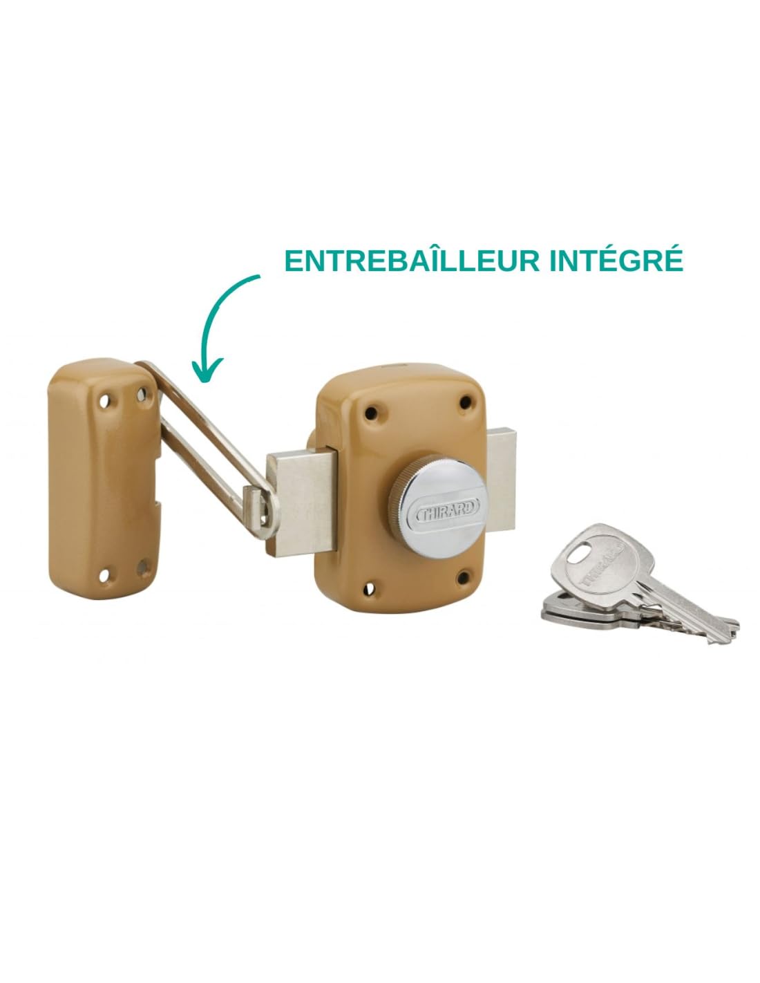 THIRARD Verrou à Bouton et Cylindre Acier Cylindre 45 mm Verni | verrou à bouton et cylindre, cylindre 45 mm, acier, finition verni, 3 clés, porte d'entrée, doré