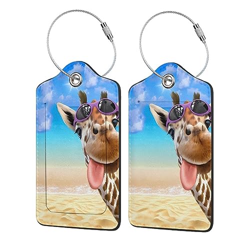 Étiquette de bagage girafe en cuir PU et boucle inox pour valise