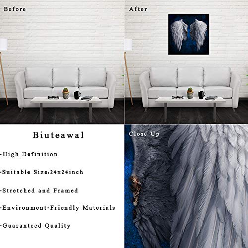 Biuteawal - Angel Wings Canvas Print Wall Art Grey Wings On Starry Background Picture Painting The Powerful Wing Home Decoration Contemporary Abstract Artwork Framed For Artistic Photo Shoot #TOP5