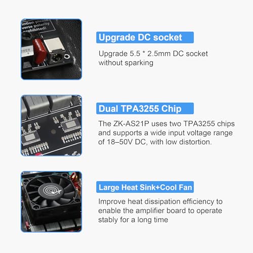 Image of ZK-AS21P Bluetooth Amplifier Board - 300W+300W+600W Output, 18-50V DC Wide Voltage Input, Vehicle Amplifier (External Potentiator)