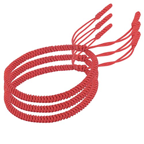 crea and co Bracelet tibétain Bouddhiste Porte Bonheur et Chance Rouge en Corde à Noeud Coulissant Ajustable pour Homme et Femme - Lot de 3 (Red) Cover