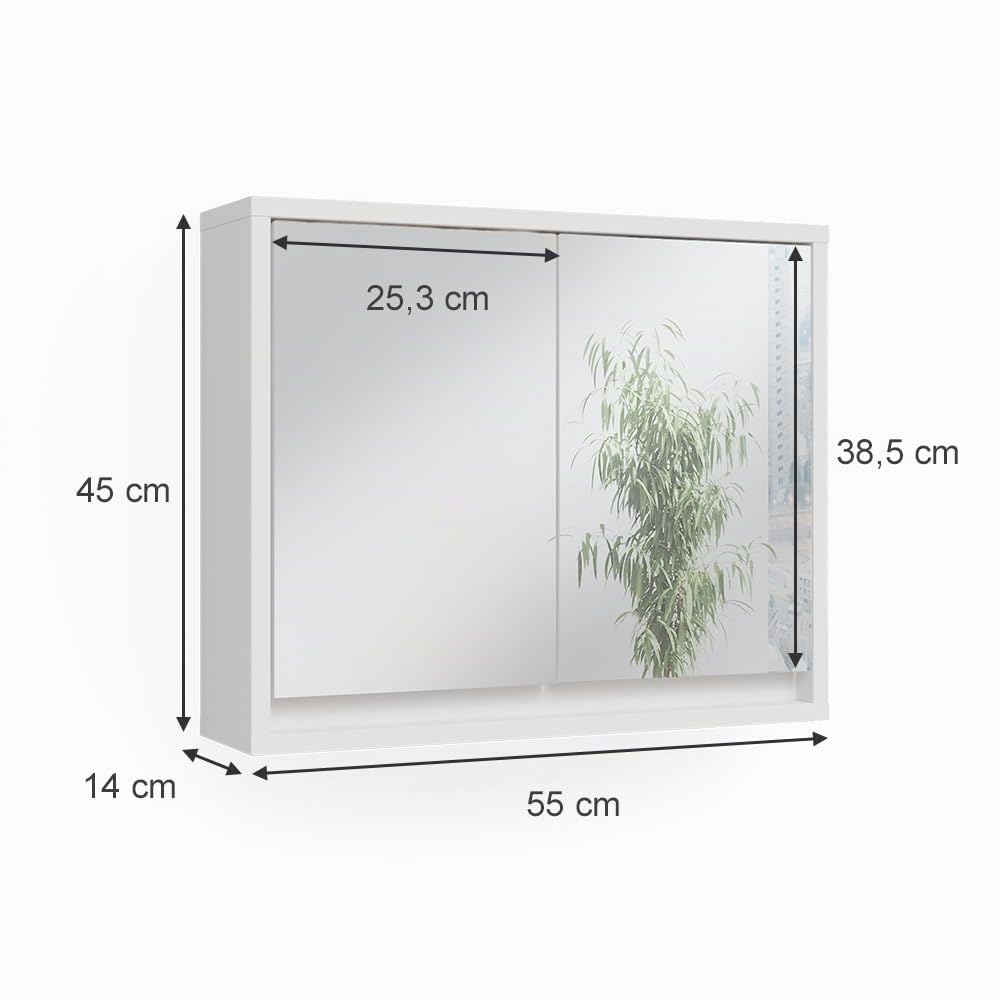 Vicco Armario con Espejo para baño Mila, Blanco, 55 x 45 cm | para montaje en pared con estantes ajustables