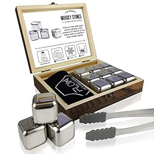 Roestvrijstalen Whisky Stones Gift Set met houten presentatiedoos | Ice Cube Chilling Stone Rocks, Metalen herbruikbare…
