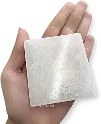 Placa de Selenita Natural Quadrada Polida Limpeza Cristal Natural 7cm