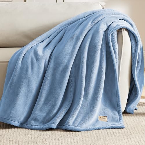 Bedsure Twin Blanket for Bed, Thick Heavy Warm Soft Blanket for Couch, GentleSoft Cozy Fleece Throws Gift for Girls Boys Dorm Graduation Decor, Twin XL Anti-Static 500Gsm Design, Blue, 66x90 Inch