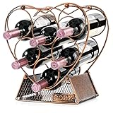 VIREESR Heart Shape Tabletop Wine Rack - 6 Bottle Freestanding Modern Metal Small Wine Rack - 3 Tier Tabletop Wine Holder Stand for Cabinet, Pantry, Wine Bottle Storage