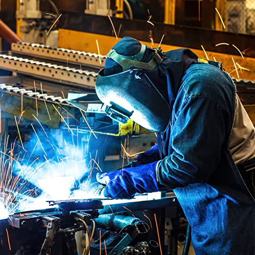 Ateret Welding Gloves 14 Inch Heat/Fire Resistant Leather Gloves For Mig, Tig, Bbq, Camping, Furnace, Pot, Fireplace (Blue) #TOP5