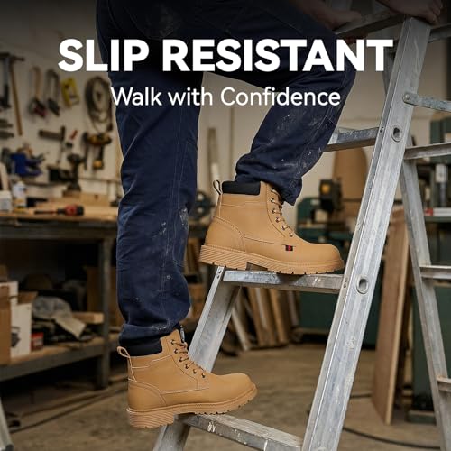 Image of ANGRYRAM Steel Toe Work Boots Waterproof & Slip Resistant for Men Women | ASTM Standard Safety Shoes, Width Option, Anti-puncture Midsole, Non-silp Rubber Outsole, Arch Support, For Work & Outdoors