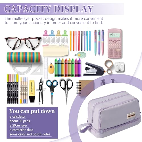 Image of Zzrywuty Pencil Case Large 4 Compartments,Purple High Capacity Holder Box Multi-Slot Pencil Pouch Bag,Zipper Pencil Pouch for Aesthetic Pencil Bag For Middle School Office College Adult Girl and Boy