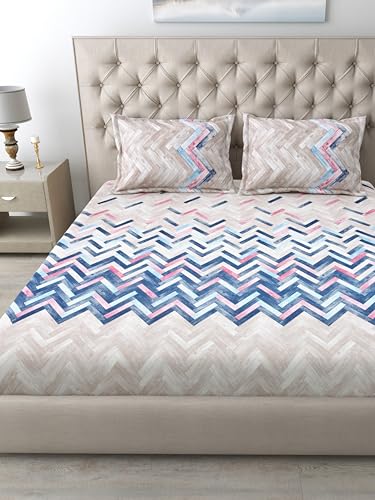 Image of Mafatlal 186 TC Autumn Delight King Size Cotton Bed Sheet | 108 x 108 Inches | Cooling Breathable Summer Bedsheet | Soft Comfortable Fabric with 2 Pillow Covers | Bit of Blue