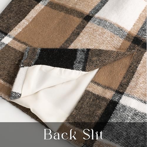 Kate Kasin Womens Wool Plaid Pencil Skirt High Waist Slit Stretchy Bodycon Fall Winter Knee Length Midi Skirt2