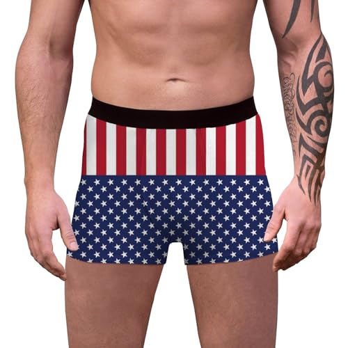 Ropa interior masculina con tema del Día de la Independencia, estampado 3D, transpirable y cómodo, interior con cintura y cintura medias, ropa interior boyshorts, calzoncillos L, Azul oscuro., S
