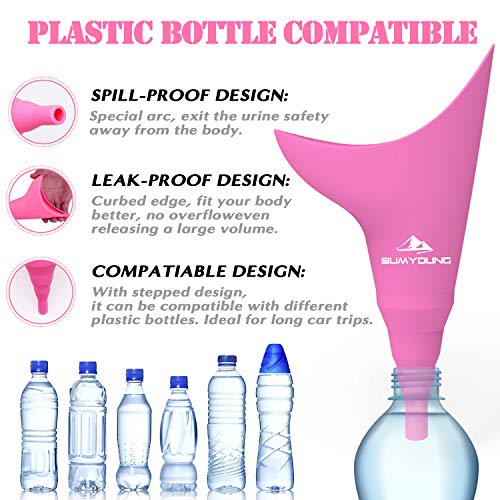 Female Urination Device,Reusable Silicone Female Urinal Portable Women Pee Funnel Urine Cup Allows Pee Standing Up,Compact Design For Car Travel Camping Hiking,With Drawstring Bag And Carabiner-Pink #TOP4