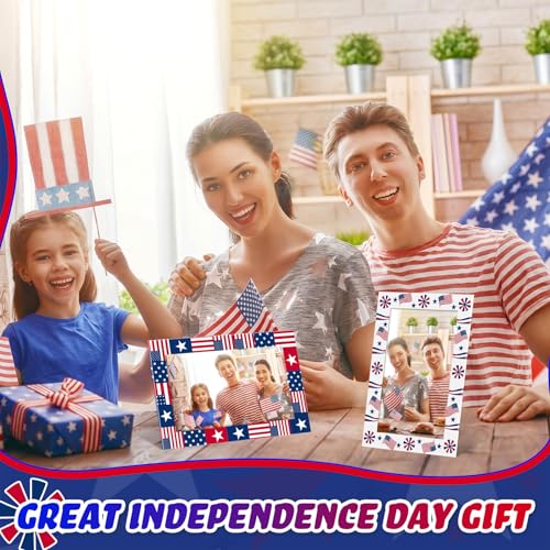 Image of AmazingSpark 50 Pack Patriotic Picture Frames 4x6, Independence Day Photo Booth Frames Bulk, Flag Day 4th of July Paper Photo with Easel Back, Assorted USA Flag Designs for Party Table Decor