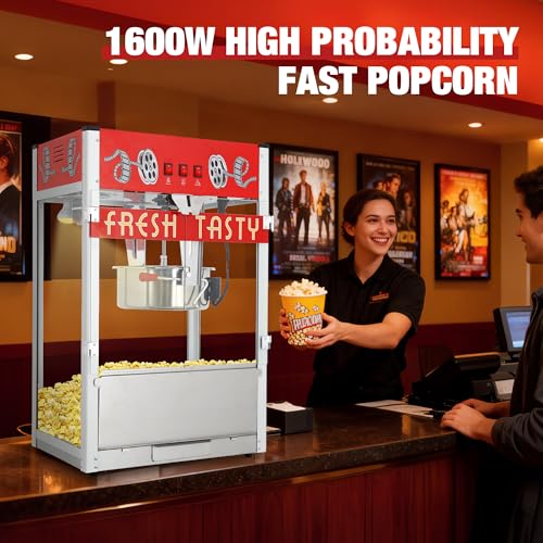 Image of Tabletop Popcorn Machine & 30oz kettle for Commercial, 1650W, Red