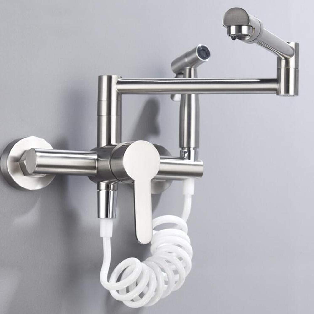 FCXWEVR Universal WallMounted Kitchen Mixer TapFoldable Hot & Cold Faucet with Swivel Spray Gun for SinkStylish Black Finish