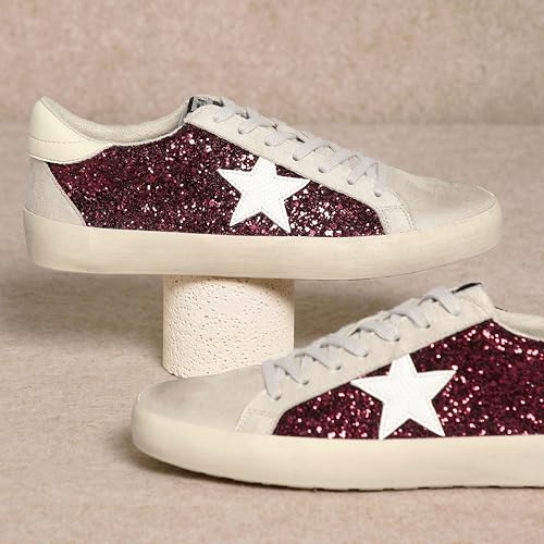 Image of Mi.iM Sofia Rubber Sole Lace-up Low Top Star Sneakers(6.5, Beige Maroon)