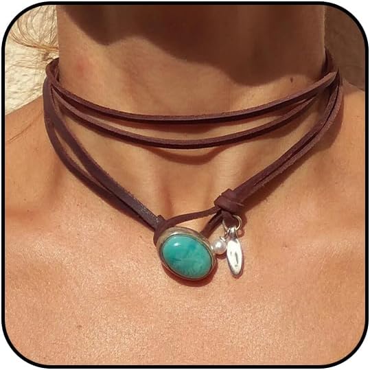 Brown suede choker with turquoise coin for boho style