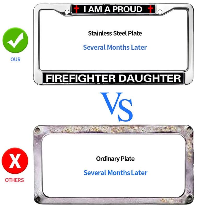 Image of Proud Firefighter Daughter License Plate Frame - First Responder Family Car Accessory