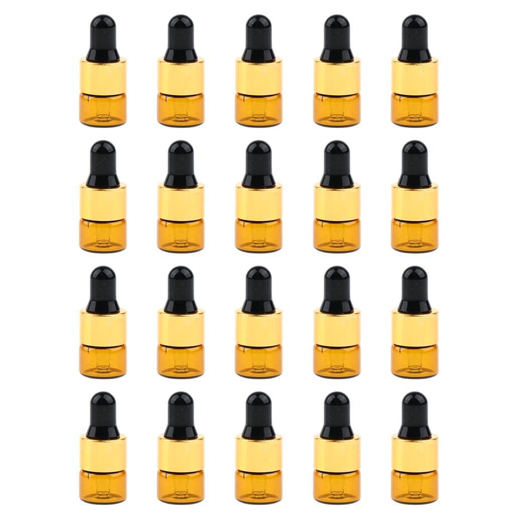 T.O.G. 20 Pieces Mini Empty Glass Essential Oil Refillable Brown Amber Bottles 1ML-image-8