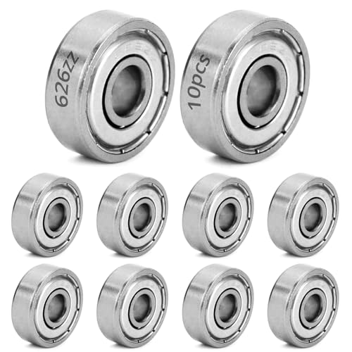 QWORK® 10pcs rodamientos de bolas 626ZZ, rodamientos de ranura profunda en miniatura de doble blindaje de metal, 6x19x6mm, acero al carbono