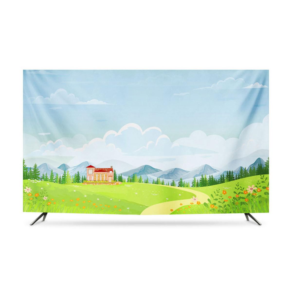 Copertura per televisore, Copertura TV Antipolvere 32 "-85" Protezione Universale for schermi Piatti curvi for televisori Moderni in Poliestere con Stampa paesaggistica(C,60IN)