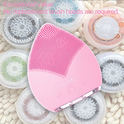SUNMAY Sonic Facial Cleansing Brush & Face Massager, Electric Exfoliator Cleanser Machine with Timer & Waterproof Silicone for Deep Cleansing Face Wash Scrub Exfoliating, USB Rechargeable (Pink) - Image 7