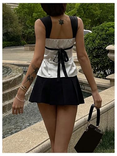 SOLY HUX Women's Satin Tank Top Color Block Scoop Neck Sleeveless Tie Back Summer Tops2