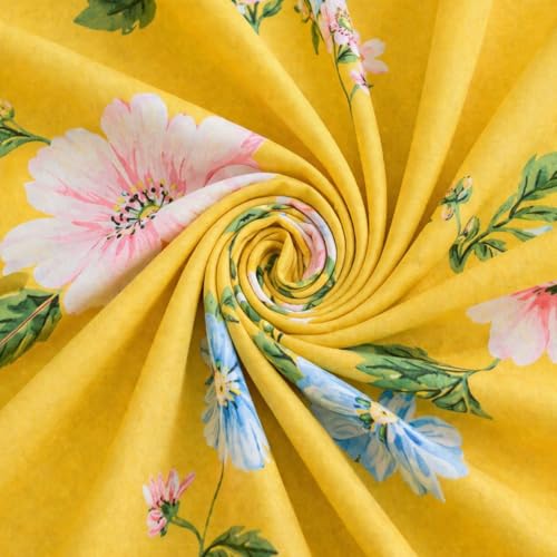 Image of Castiqa Elastic Fitted Supersoft Premium Brushed Cotton 200TC King Size Bedsheets with 2 Pillow Covers (Fits Upto Mattress of 10 Inches) (King (72x78), Yellow Flowers)