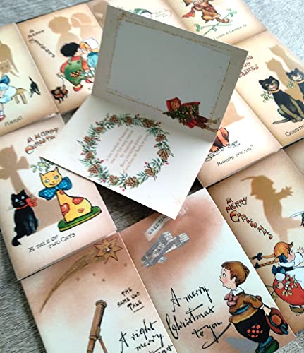 Image of PIXILUV CUTE CHRISTMAS (Pack of 12) Notecards Small Greeting Cards # Cute Cartoon Kids and Their Shadows ~ Vintage Christmas Postcards Reprint