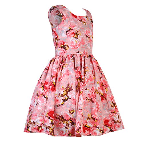Image of Girls Skater Printed Poly Crepe Dress | Round Neck Sleeveless Mini /Midi Knee Length Casual Dress