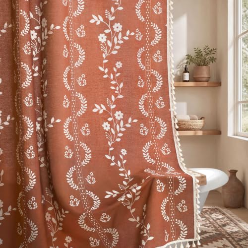 NDDYCU Boho Terracotta Vintage Shower Curtain with Tassels 72 x 72 Inch