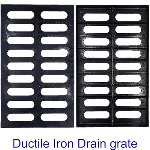Image of Cast Iron Drain Grate, Driveway Channel Cover 20x12 in A-Class | Heavy-Duty Outdoor Trench Drainage, Black Rectangle Metal Sewer Cover for Garage, Yard, True 19.7x11.8