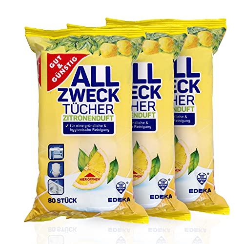 Toallitas húmedas antibacterianas en dispensador de 240 piezas – Pack de 3 (contenido del paquete 3 x 80 unidades) – con fresco aroma a limón