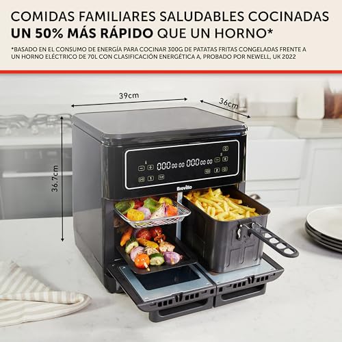Breville Freidora de aire Halo Flexi | Horno con freidora de aire doble digital | 11 L Air Fryer: +10 raciones | Fríehorneaasa y calienta | 2400 W | Negro [VDF130X] - imagen 6