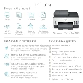 HP Smart Tank 7605 28C02A, Stampante Multifunzione a Colori, Serbatoio d'Inchiostro ad Alto Volume di Stampa, Fino a 12000 Pagine (Nero) e 8000 Pagine (Colore), F/R Automatica, Wi-Fi, Grigia