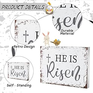 Easter He is Risen Wood Block Sign 5 x 7 Inches Christian Desk Decor Bible Verse Wooden Sign Cross Rustic Religious Tabletop Signs for Home Farmhouse Table Shelf Kitchen Decorations(White Style) Easter He is Risen Wood Block Sign 5 x 7 Inches Christian Desk Decor Bible Verse Wooden Sign Cross Rustic Religious Tabletop Signs for Home Farmhouse Table Shelf Kitchen DecorationsWhite Style