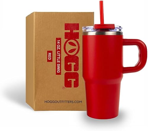 Hogg Little Swig 14 oz Tumbler with Straw, Insulated Stainless Steel 14oz Tumbler with Handle and Straw, Spillproof Cup for Kids, Mini Handle Cup for Girls, Mini