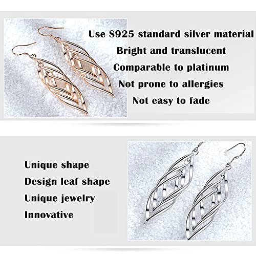 Oorbellen, Drop Dangle, dames oorbellen 925 zilver hangend, Spiraal blad, Speciaal ontwerp, Rose goudvoor dames en meisjes, Cadeau voor Moeder - Image 5